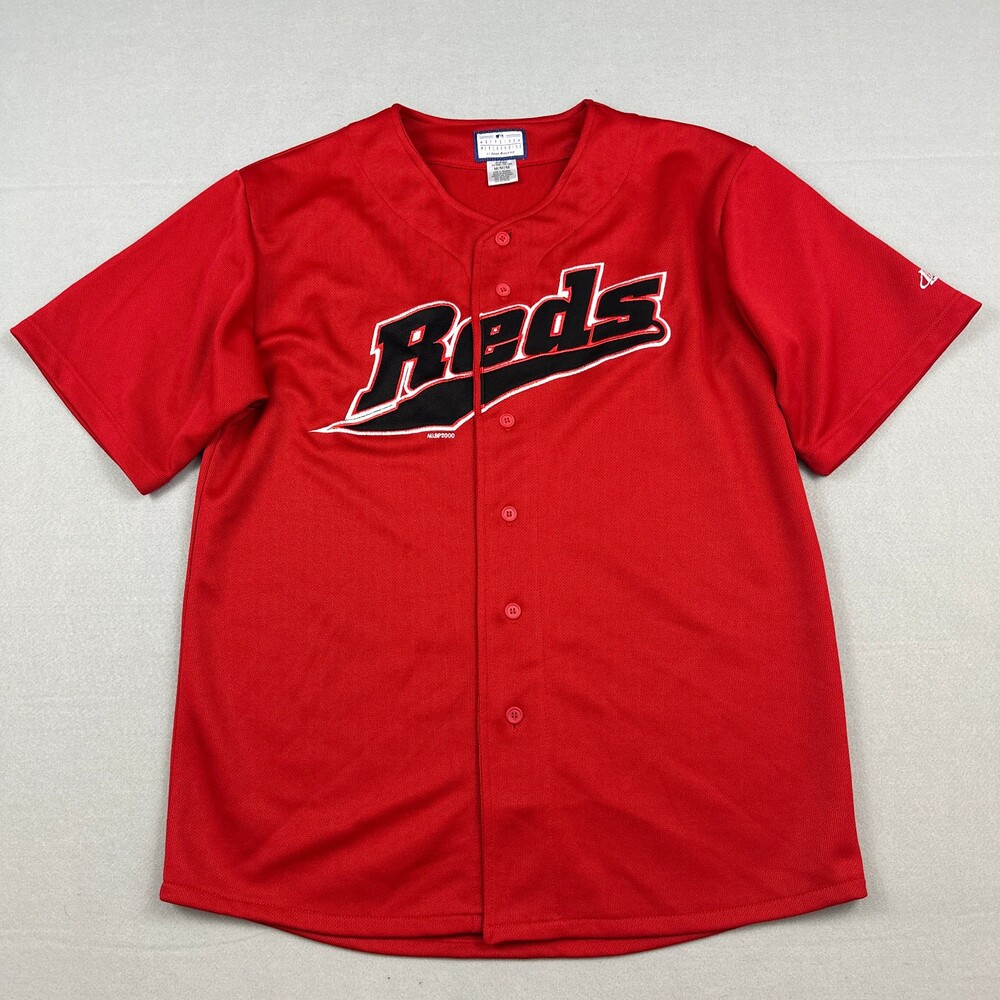 Vintage Cincinnati Reds Jersey Men Medium Red Script Logo Athletic MLB 2000 Y2K